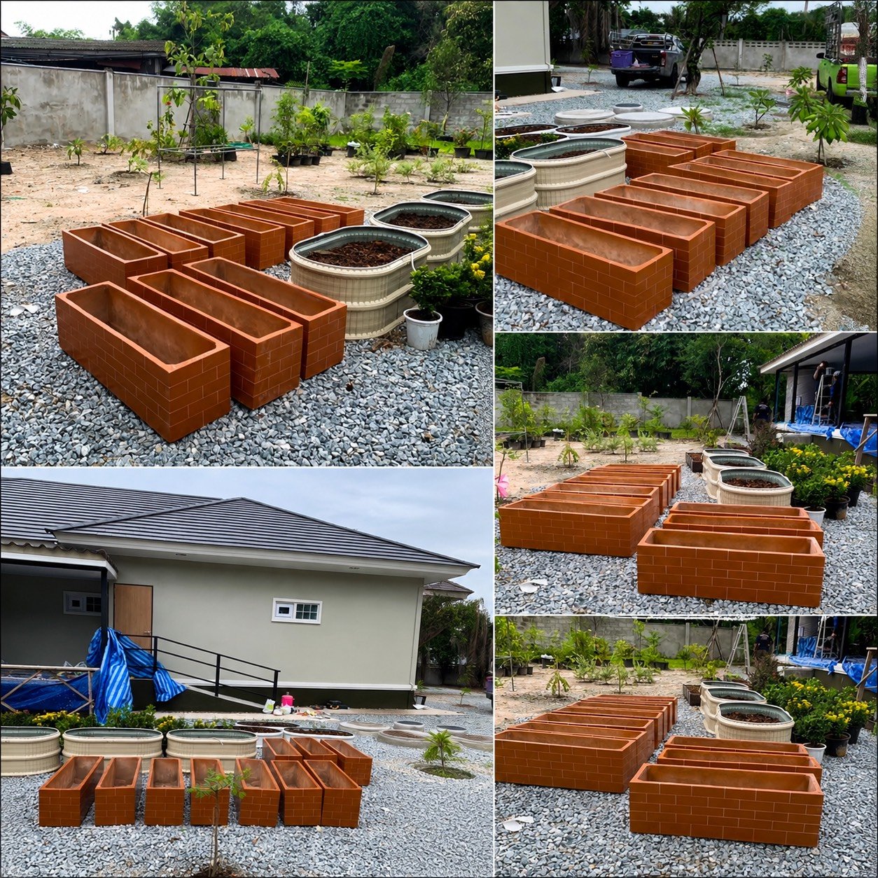 กระถางปูนลายอิฐทรงสี่เหลี่ยมผืนผ้า ขนาด 30 × 100 × 30 ซม. สำหรับบ้านพักส่วนตัวพร้อมสวนขนาดใหญ่