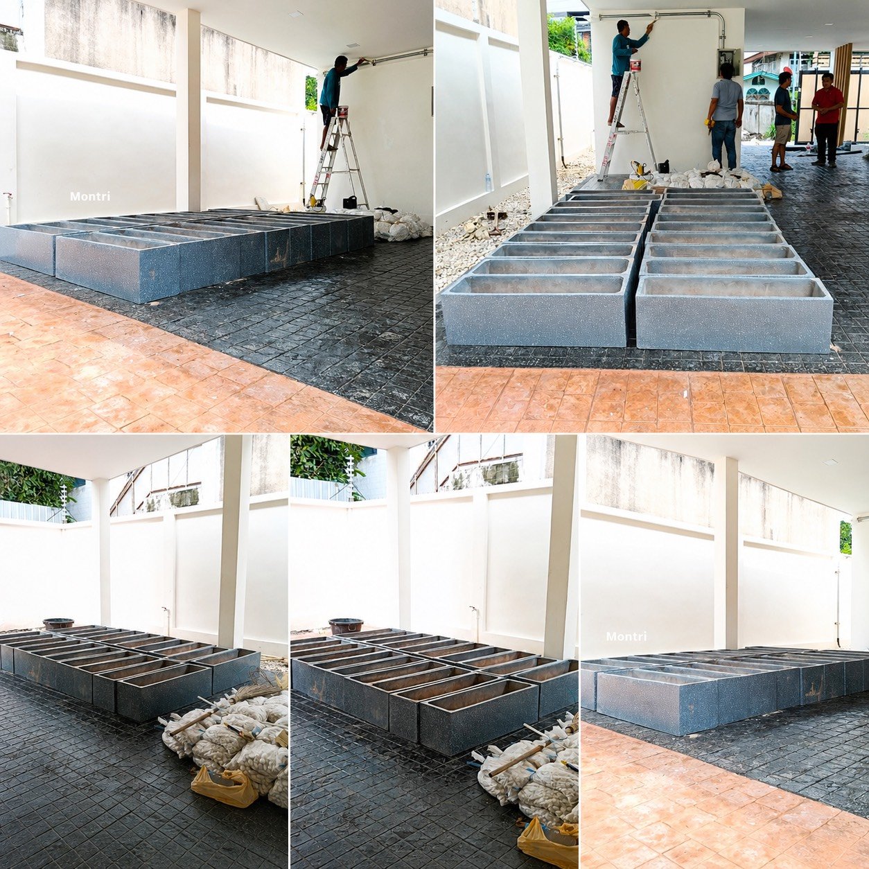 กระถางปูนโมเดิร์นลายแกรนิต ขนาด 30 × 100 × 30 ซม. จำนวนหลายใบ สำหรับสำนักงานบริษัทเอกชนในกรุงเทพฯ