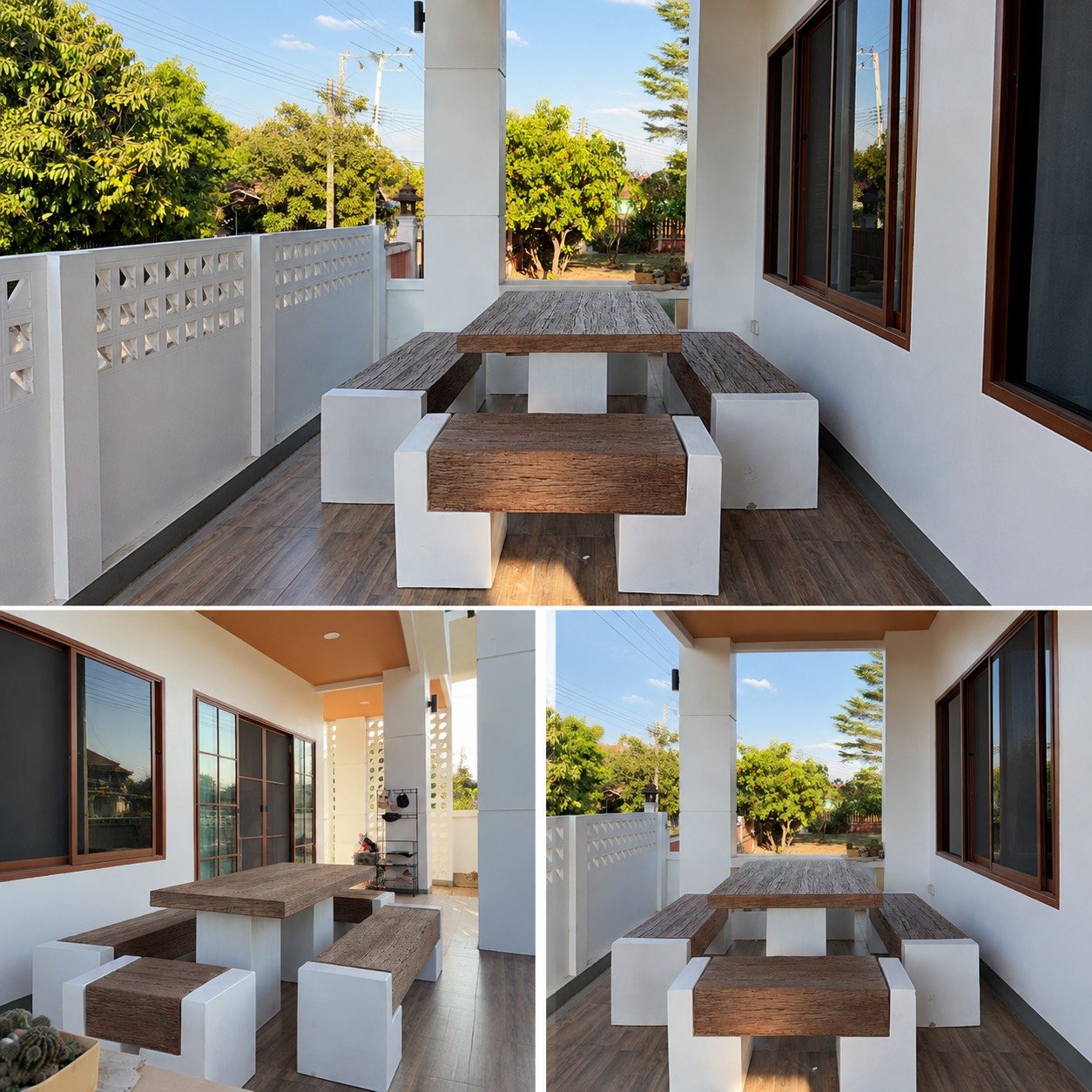 ชุดโต๊ะสนามไม้หมอนโมเดิร์น สีสั่งผลิตพิเศษ ขนาด 180x90 ซม. บ้านพักส่วนตัว จังหวัดพิษณุโลก