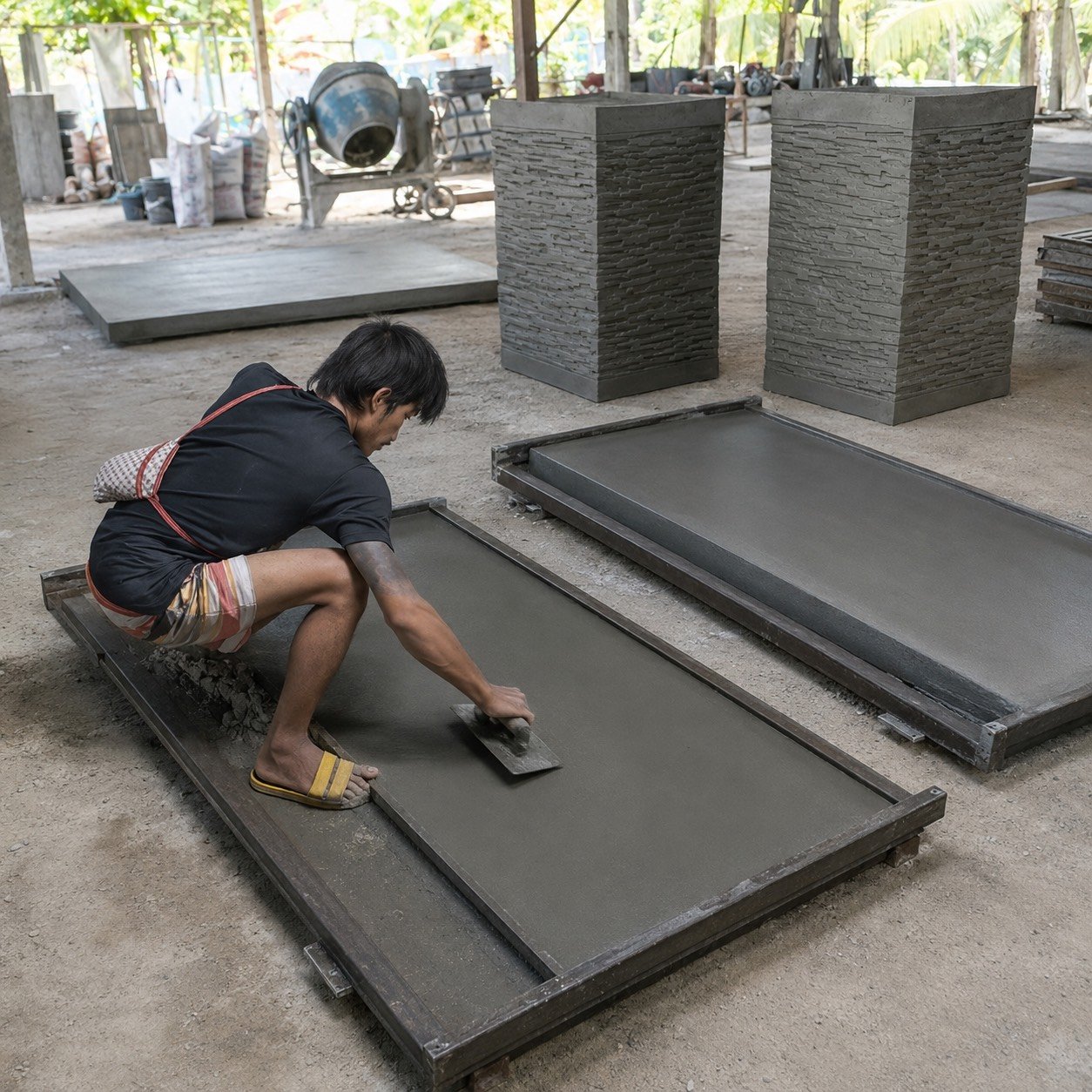 โครงสร้างเหล็กเสริมภายในเฟอร์นิเจอร์คอนกรีต