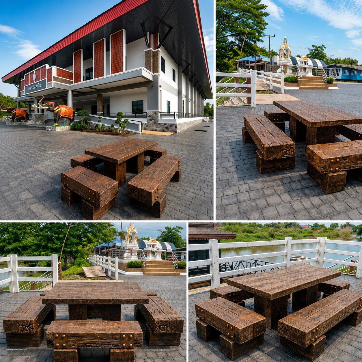 ชุดโต๊ะสนามไม้หมอนกลางแจ้ง ขนาด 180x90 ซม. รองรับ 10–12 ท่าน จัดส่งตลาดเอราวัณ