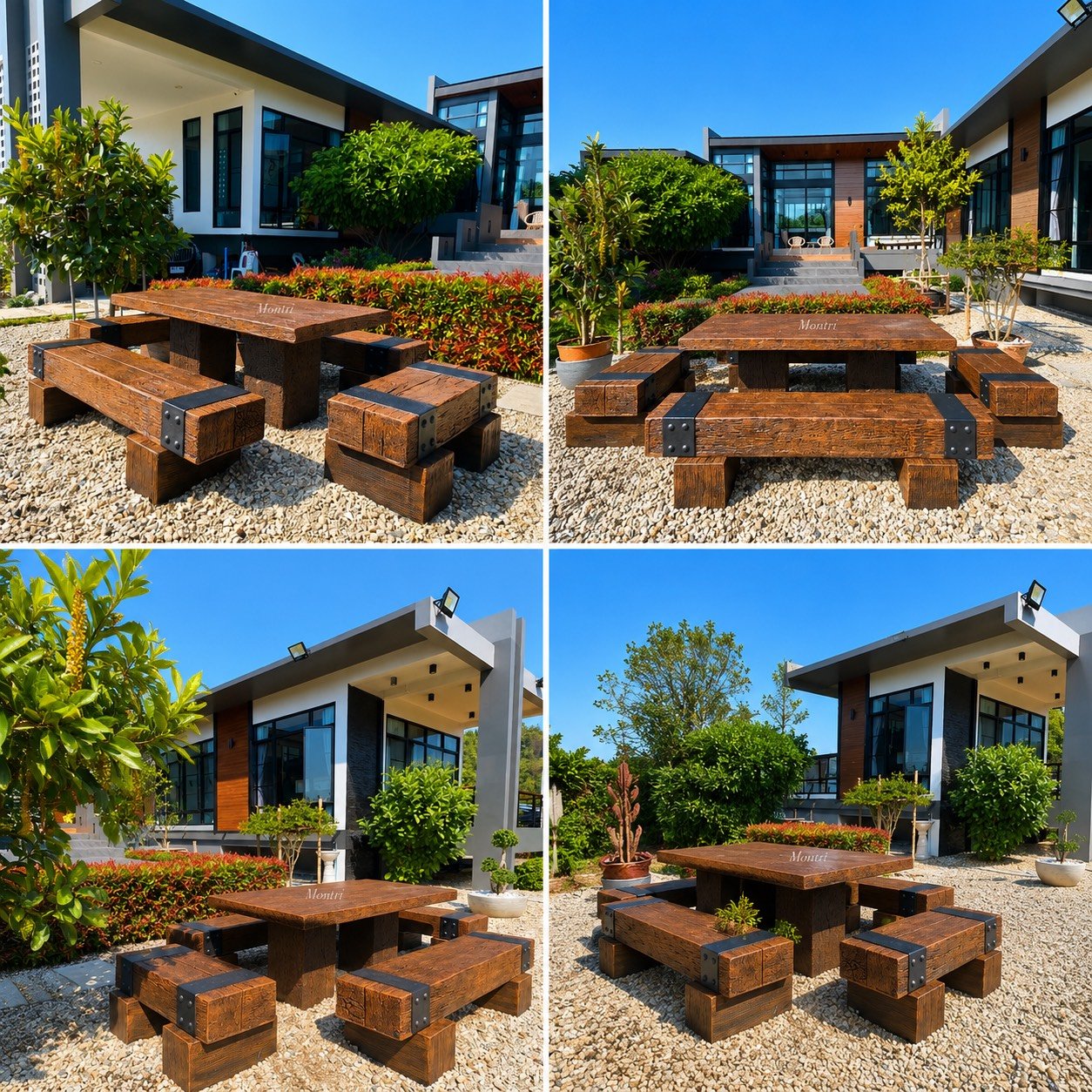ชุดโต๊ะสนามไม้หมอน ขนาด 180x90 ซม. สำหรับพื้นที่ส่วนกลาง Pool Villa และพื้นที่พักผ่อนกลางแจ้ง